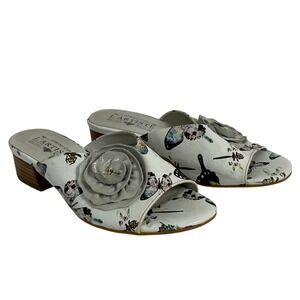 L'Artiste By Spring Step Isittora White Slides Floral Artsy Sandals Cottage Boho